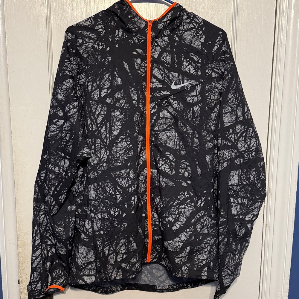 Nike Black and Gray Patterned Jacket with Orange Accents